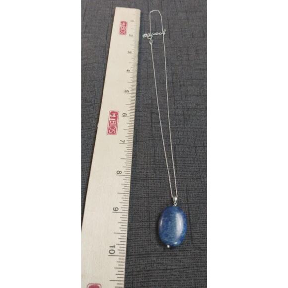 Vintage Sterling Silver Lapis Lazuli Pendant Necklace and Leverback Earrings Set - Picture 4 of 5